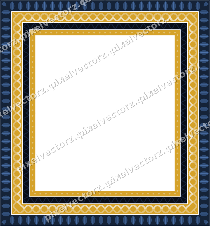Decorative picture frame border in dark blue and amber with dot row