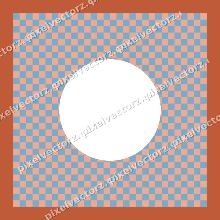 Decorative patterned mat frame in orange and cyan with checkerboard