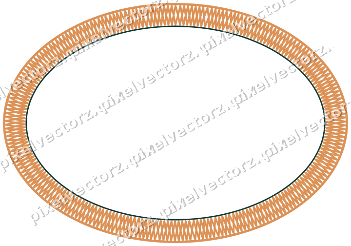 Decorative line art frame in orange and teal with oval and lattice