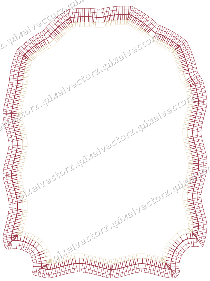 Decorative line art frame in dark pink and red with label plaque