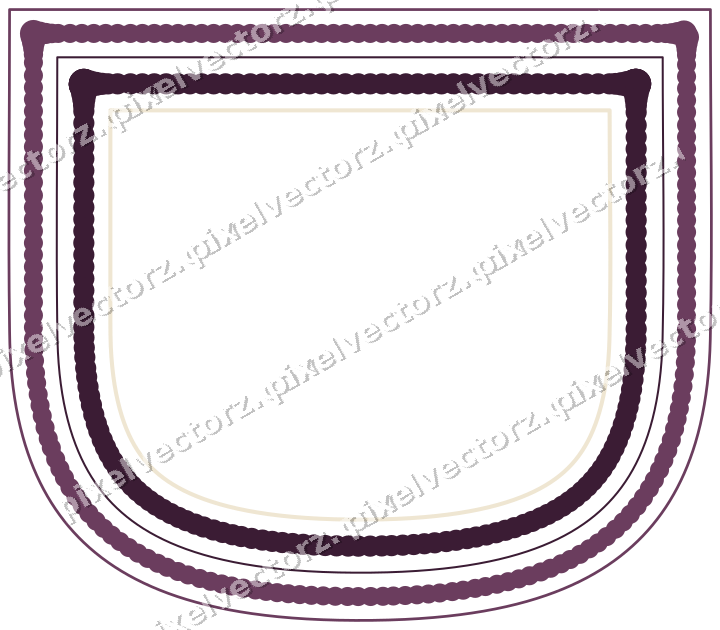 Decorative line art frame in dark magenta and amber with shield