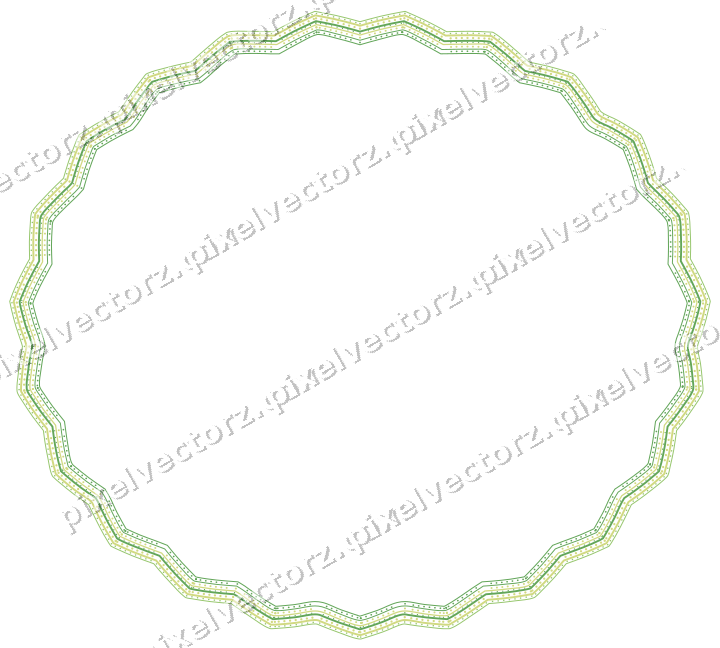 Decorative line art frame in lime and yellow with oval and zigzag edge