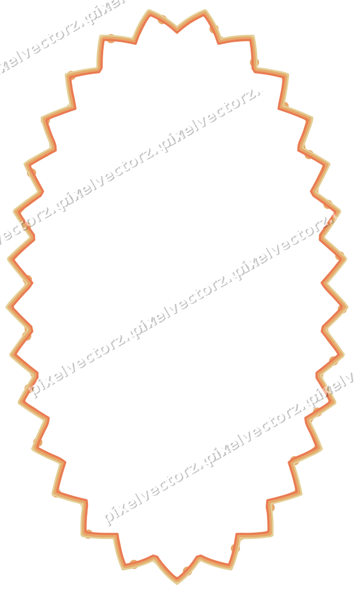 Decorative line art frame in red and orange with oval and zigzag edge