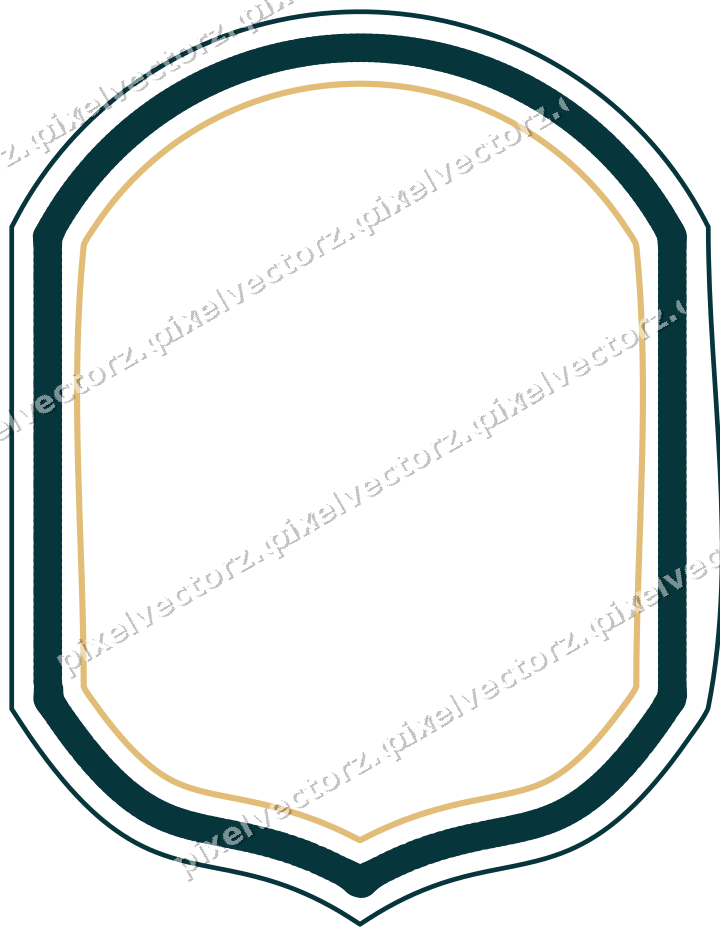 Decorative line art frame in amber and dark teal with label plaque