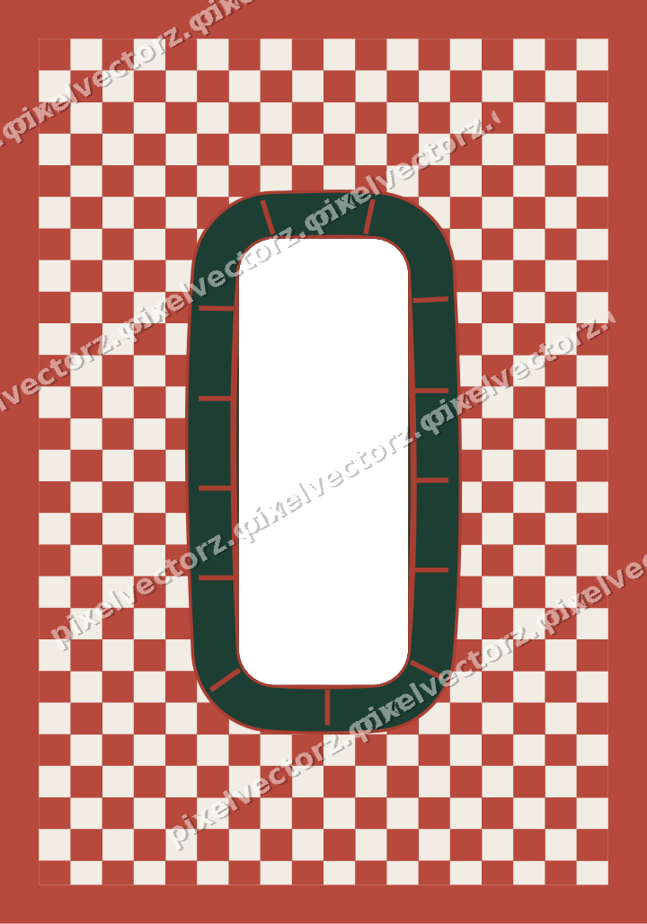 Decorative patterned mat frame in dark red with checkerboard