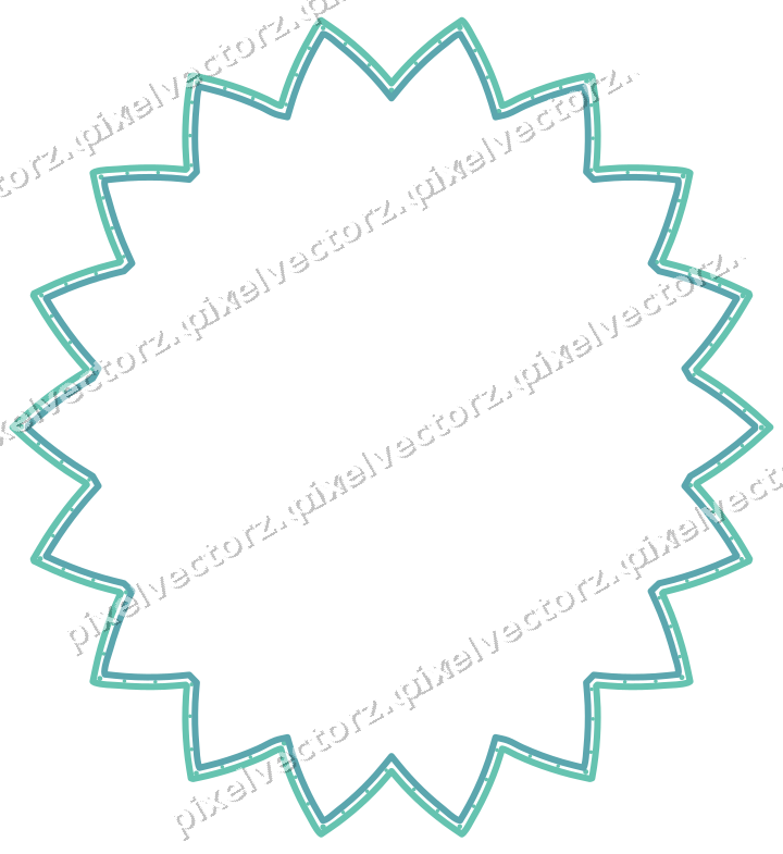Decorative line art frame in green and teal with oval and zigzag edge