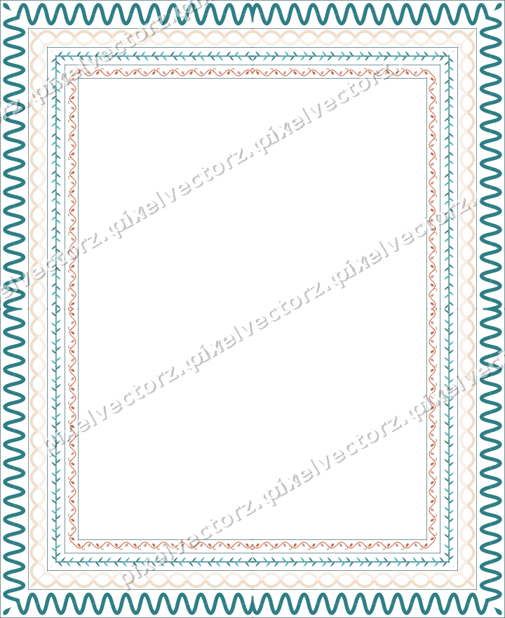 Decorative picture frame border in dark teal and orange with wave band