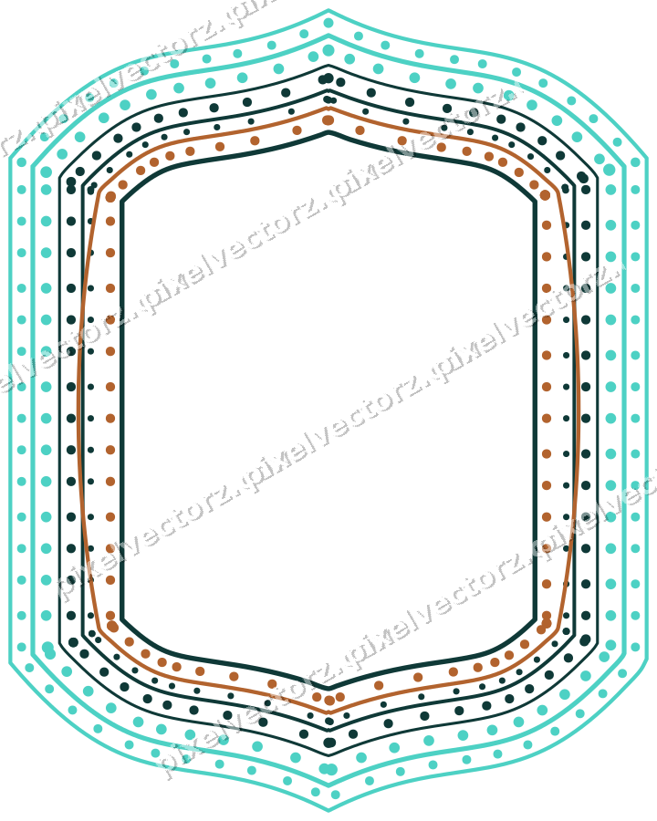 Decorative line art frame in orange and teal with label plaque