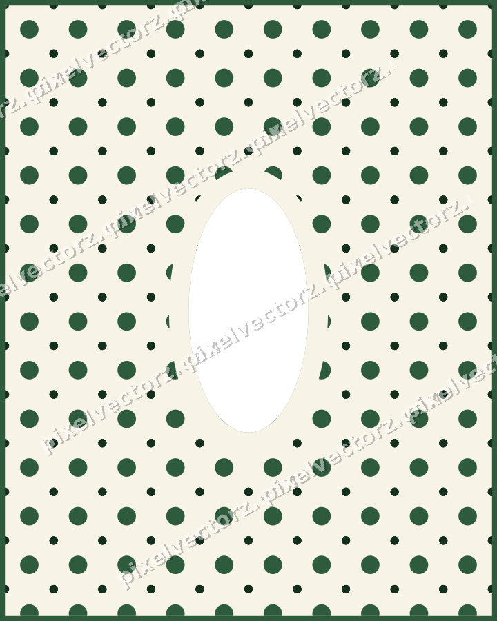 Decorative patterned mat frame in dark green and amber with polka dots