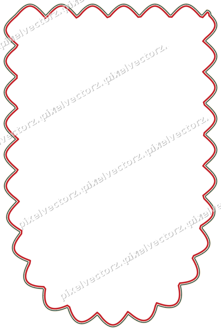 Decorative line art frame in dark green and red with shield