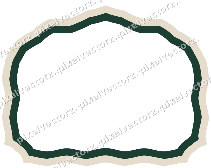 Decorative line art frame in dark red and dark green with label plaque