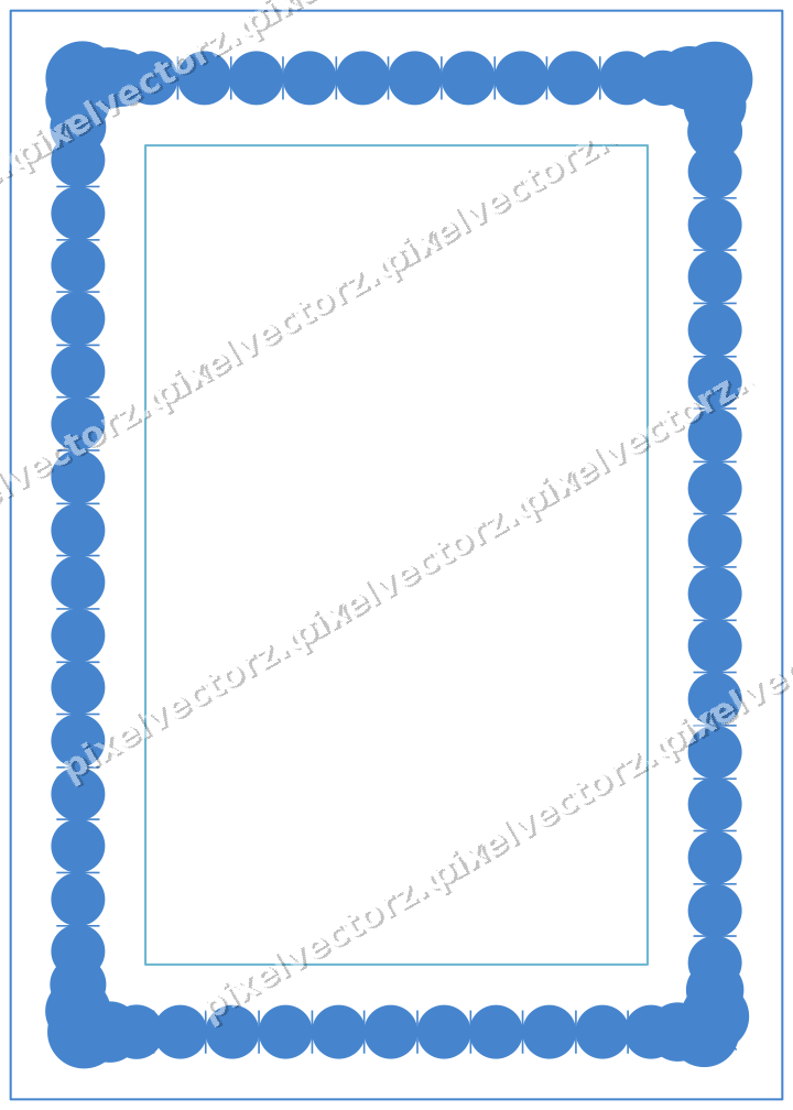 Decorative line art frame in blue and cyan with label plaque