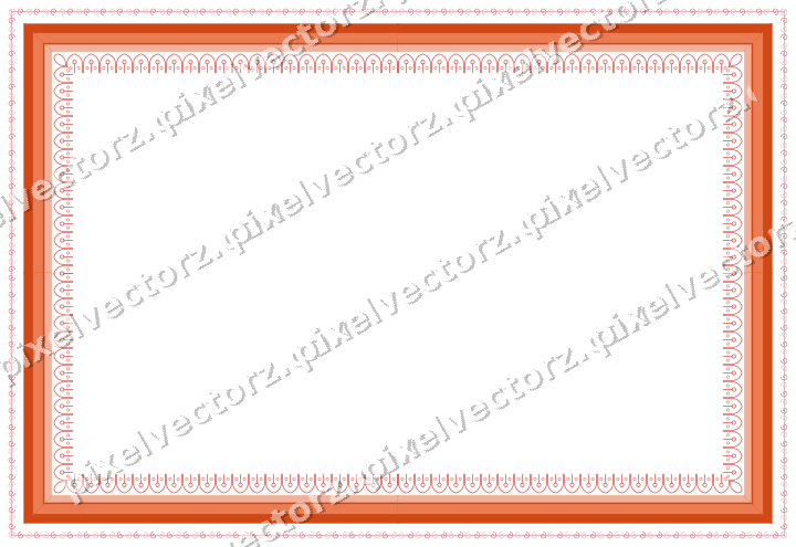 Decorative picture frame border in red and orange with spiral scroll