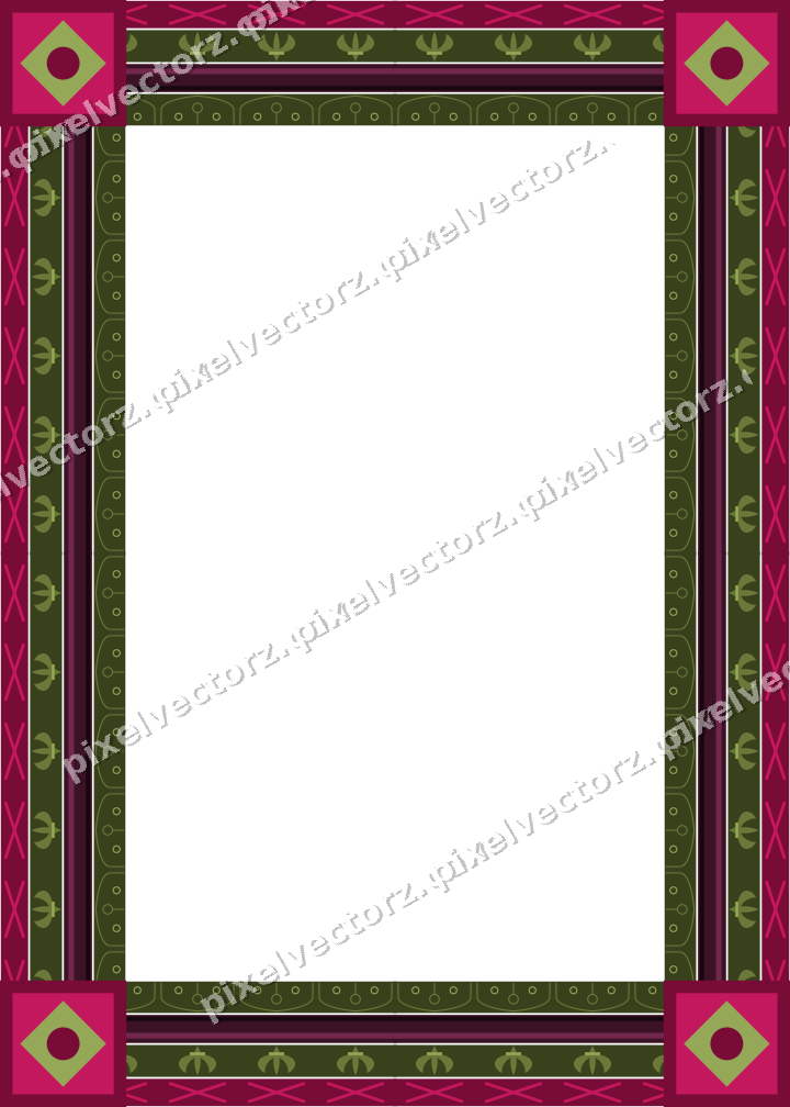 Decorative picture frame border in lime and pink with cross band