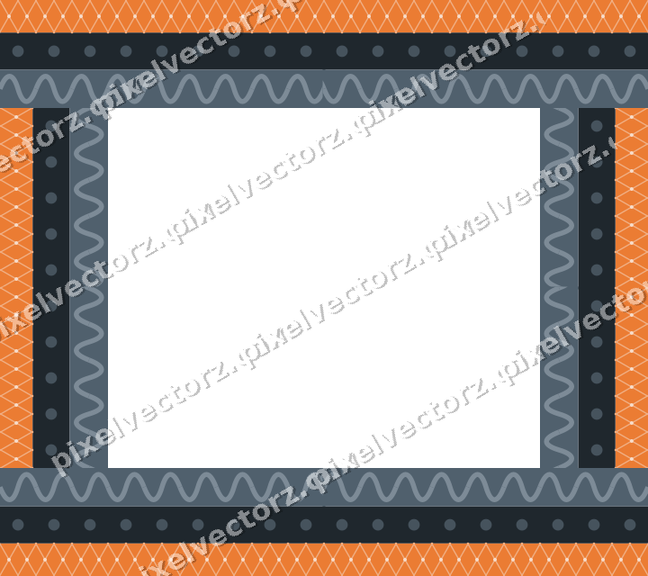 Decorative picture frame border in blue and orange with lattice band