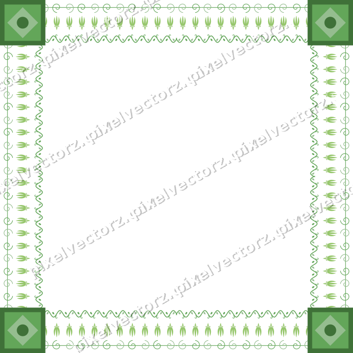 Decorative picture frame border in lime and yellow with spiral scroll
