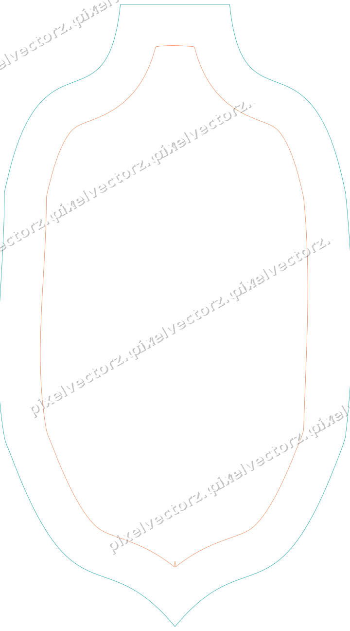 Decorative line art frame in orange and teal with label plaque