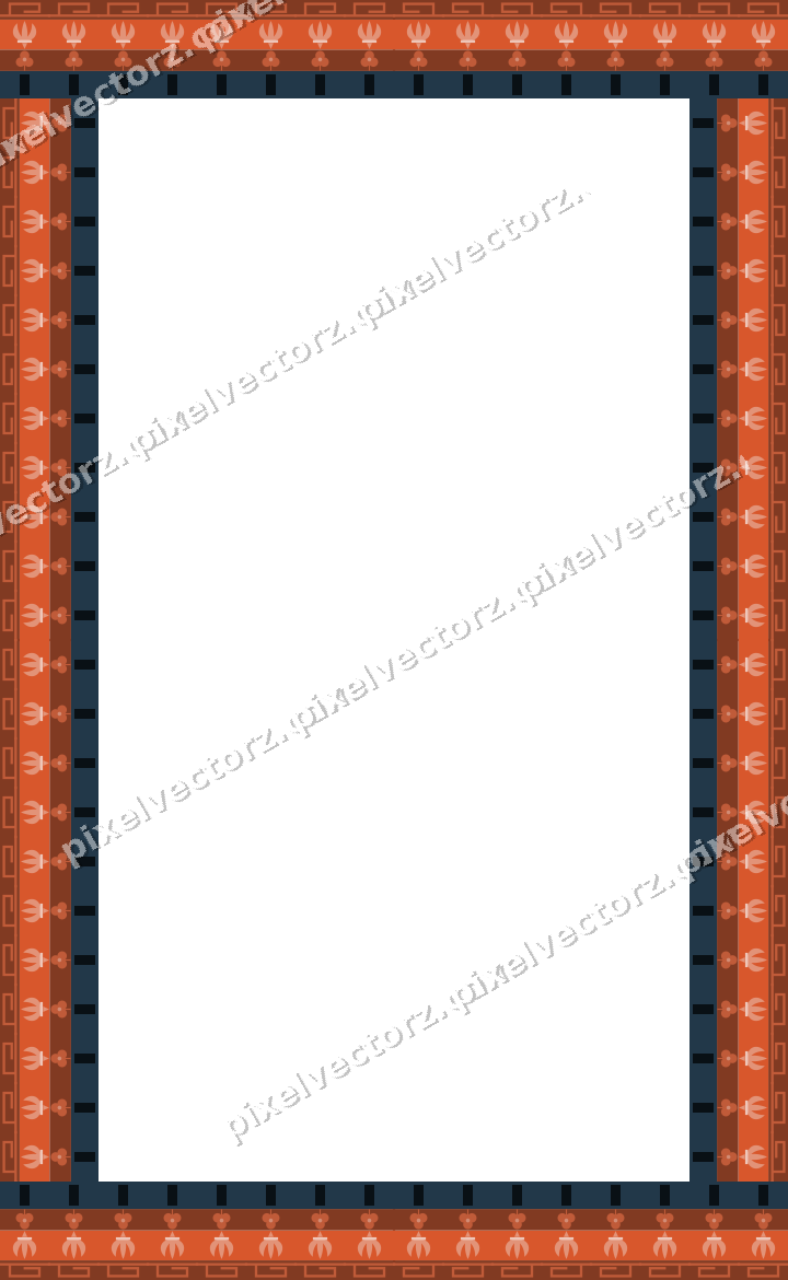 Decorative picture frame border in orange and cyan with greek key