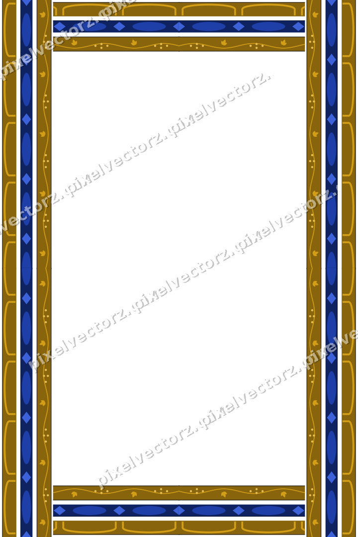 Decorative picture frame border in amber and blue with arcade frieze
