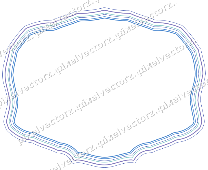 Decorative line art frame in blue and cyan with label plaque