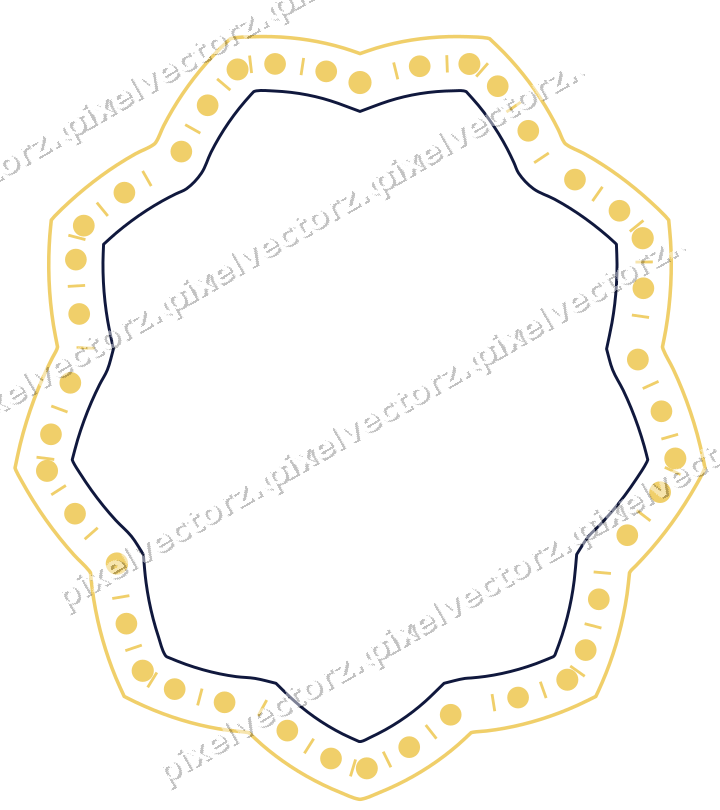Decorative line art frame in amber and blue with oval and zigzag edge