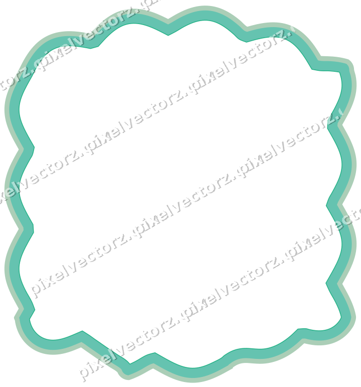 Decorative line art frame in green and teal with label plaque