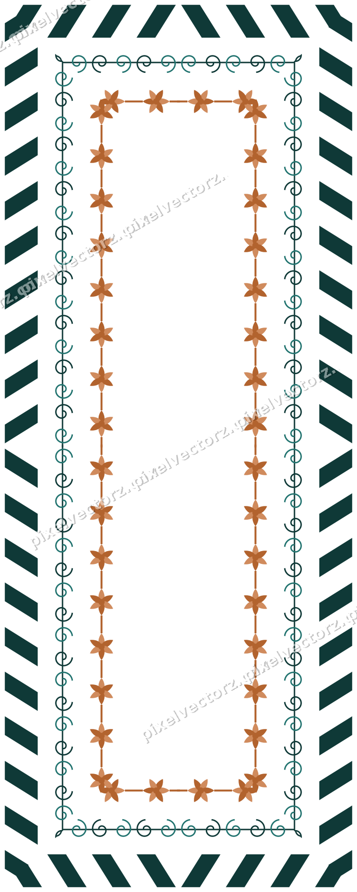 Decorative picture frame border in orange and teal with rosette band