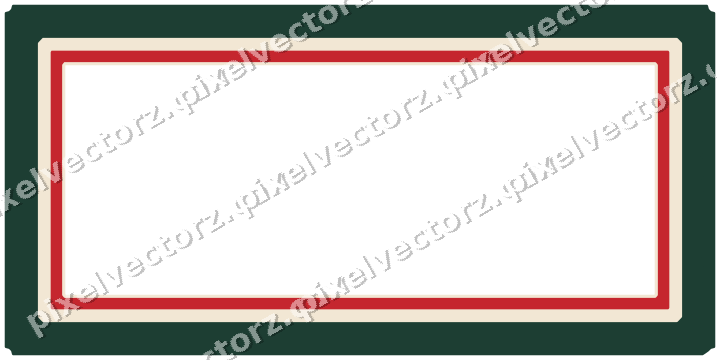 Decorative line art frame in dark green and red with label plaque
