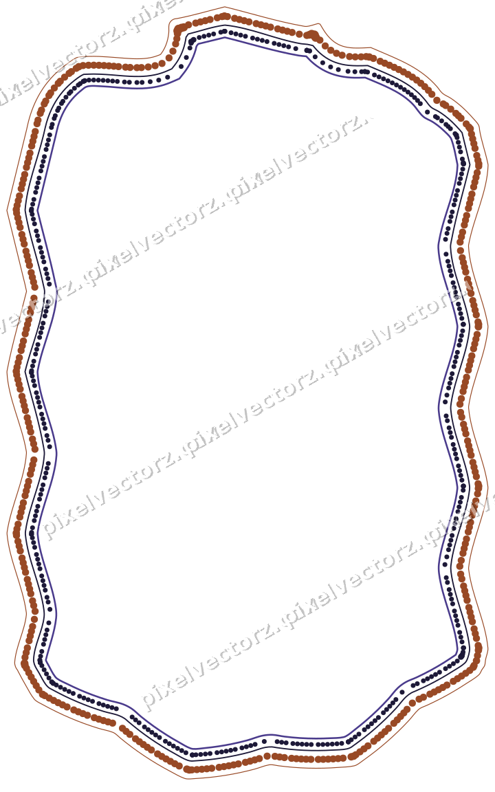 Decorative line art frame in orange and blue with label plaque