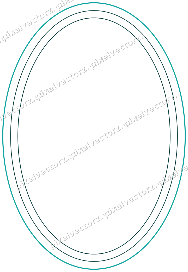 Decorative line art frame in orange and teal with oval