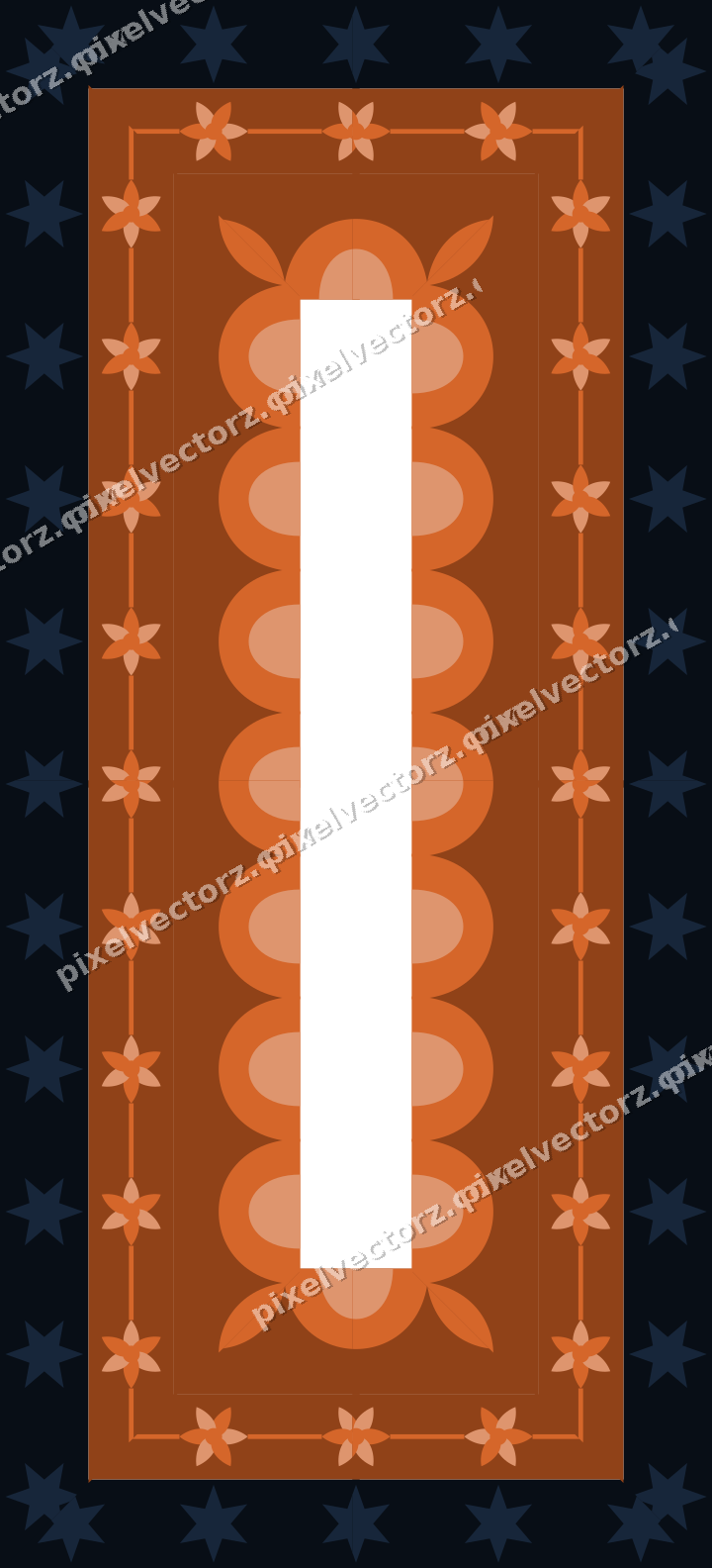 Decorative picture frame border in dark blue and orange with star band