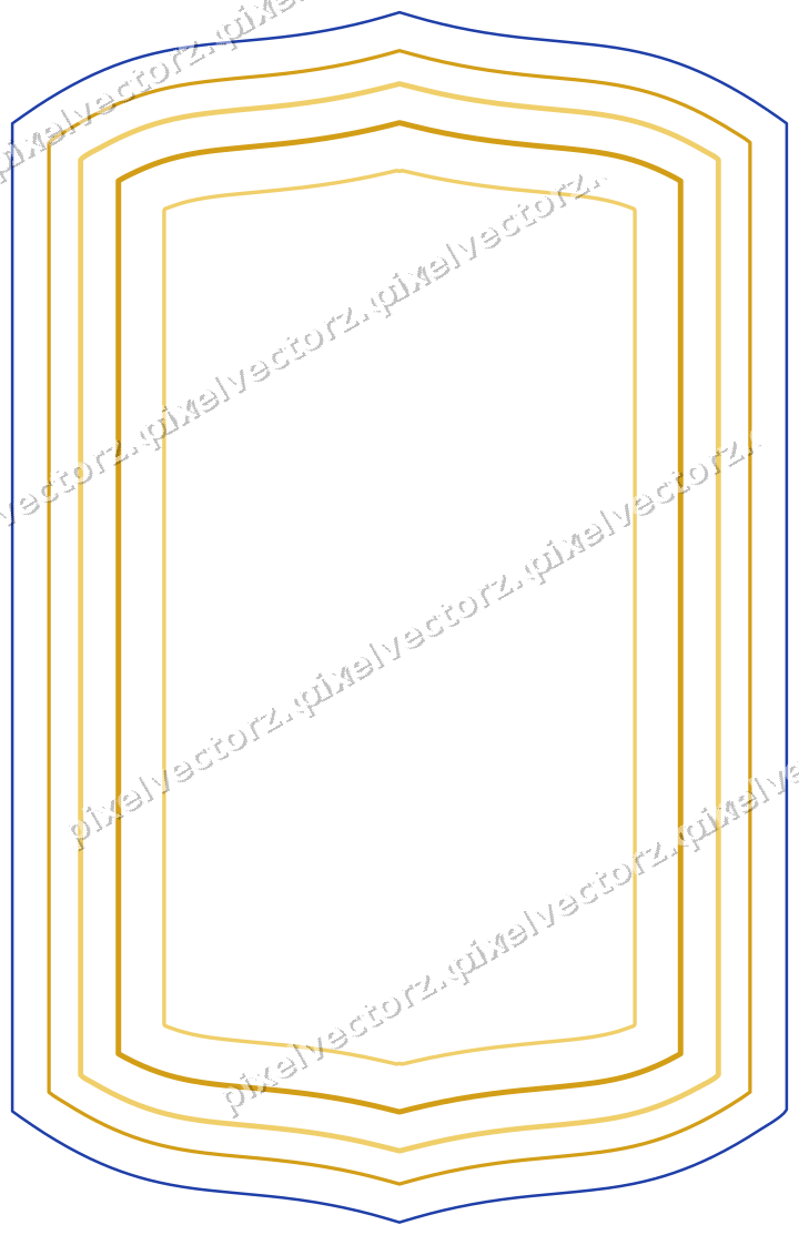 Decorative line art frame in amber and blue with label plaque