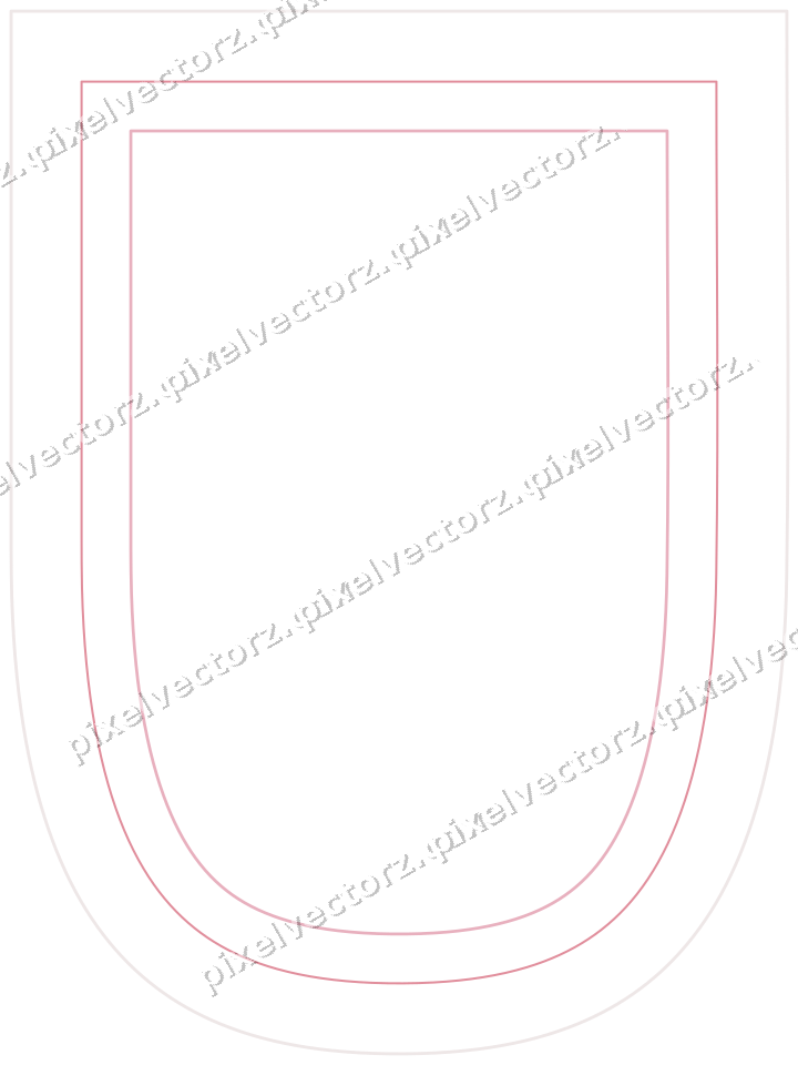 Decorative line art frame in pale pink and pale red with shield