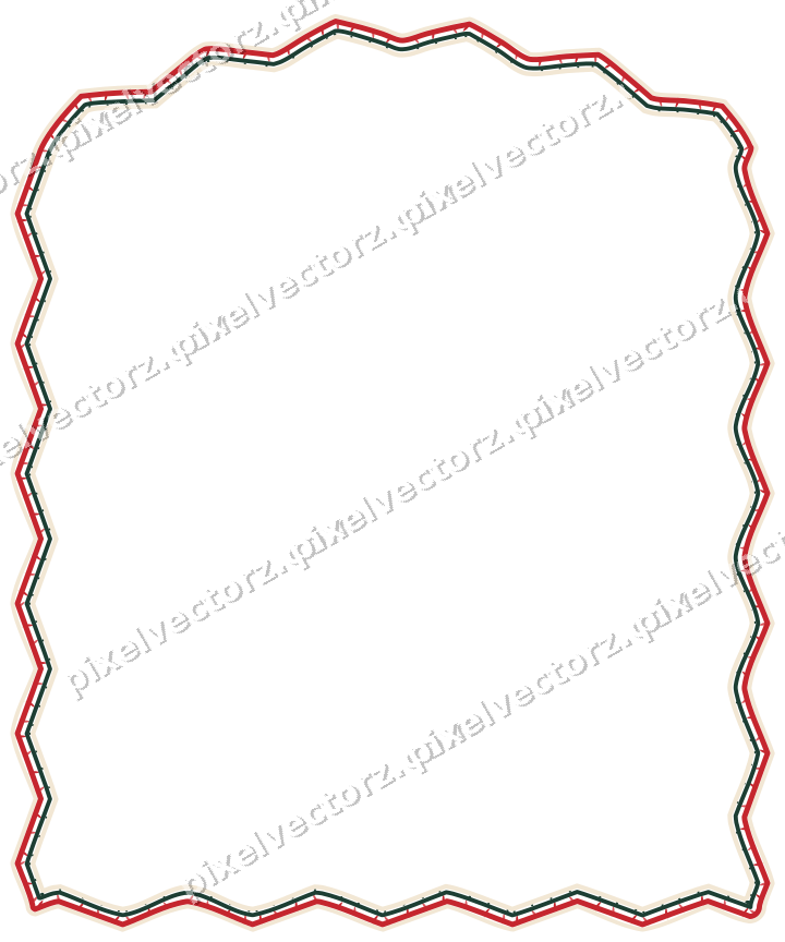 Decorative line art frame in dark green and red with label plaque