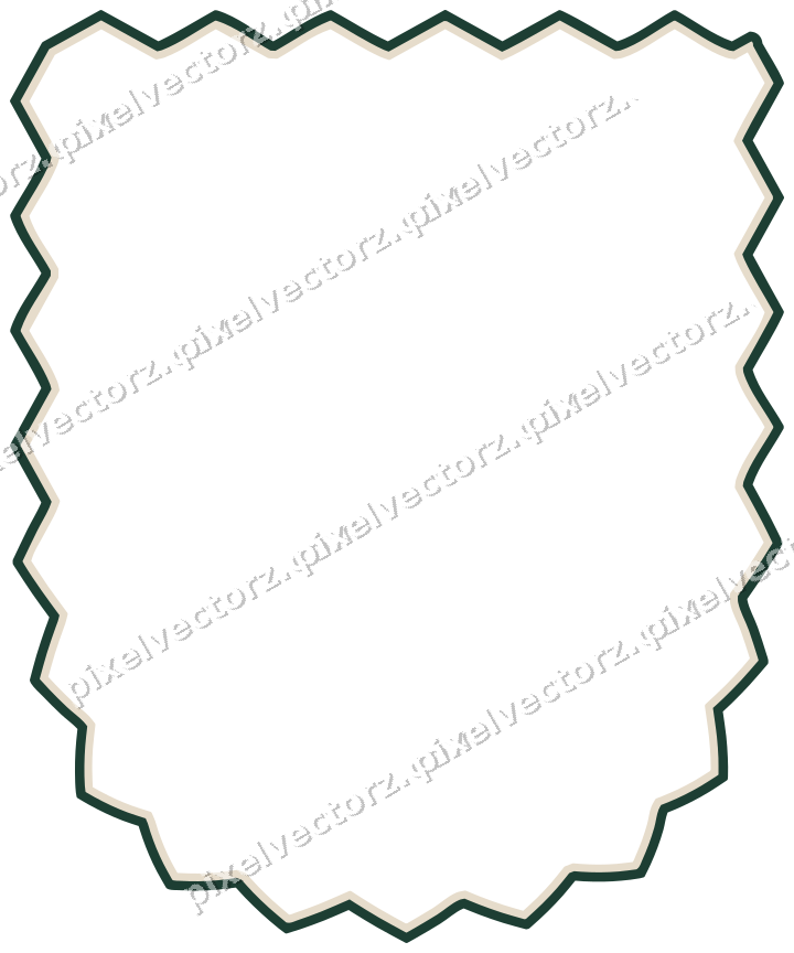 Decorative line art frame in dark red and dark green with shield