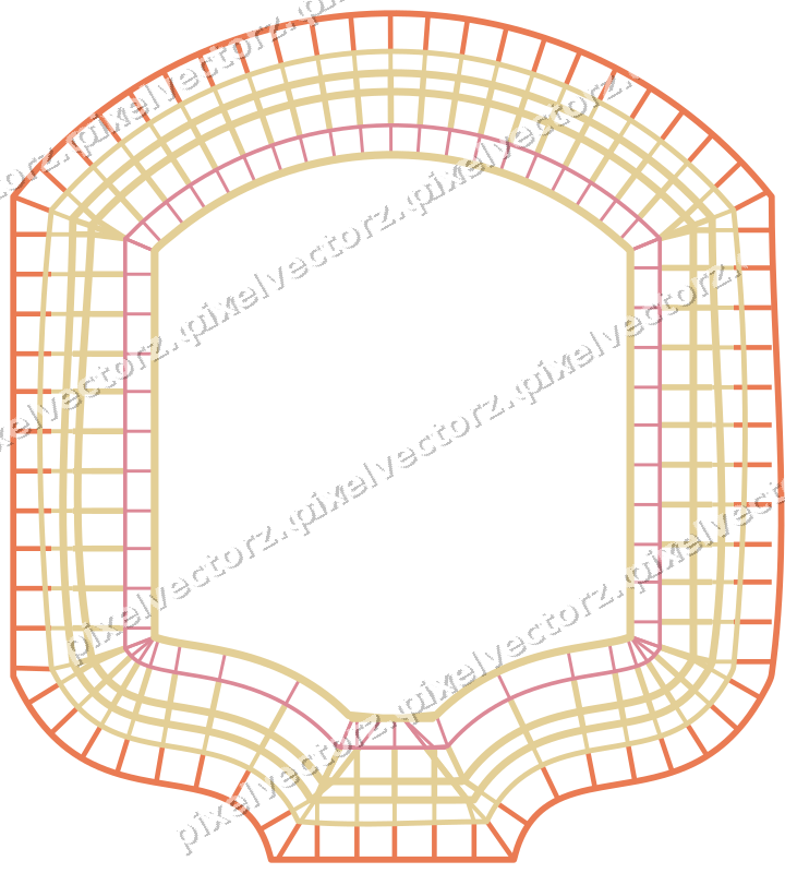 Decorative line art frame in red and orange with label plaque