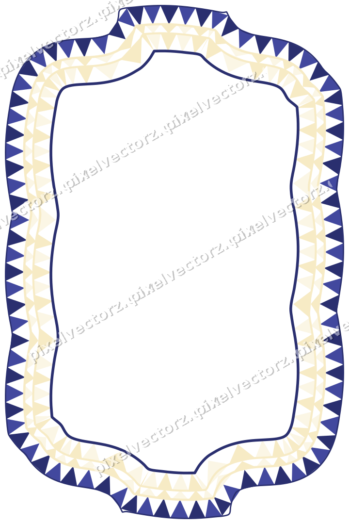 Decorative line art frame in dark blue and amber with label plaque