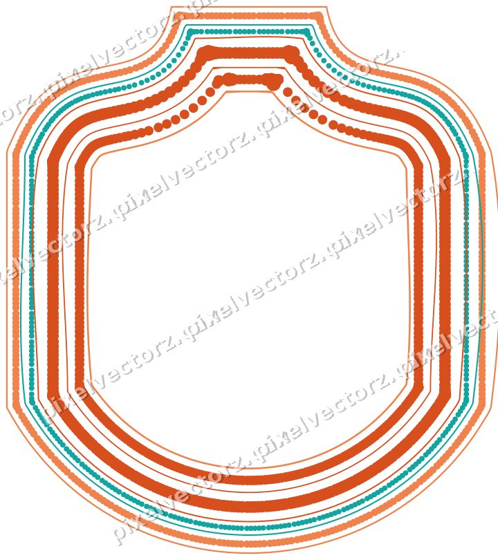 Decorative line art frame in orange and teal with label plaque