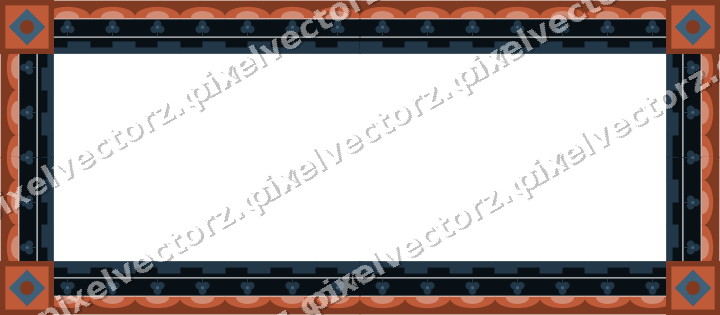 Decorative picture frame border in orange and cyan with trefoil band