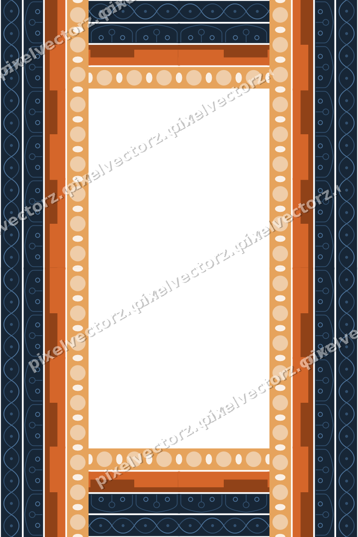 Decorative picture frame border in dark blue and orange with arabesque