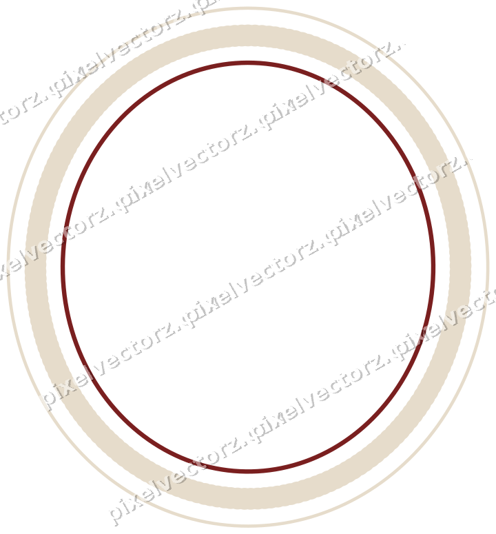 Decorative line art frame in dark red and dark green with oval