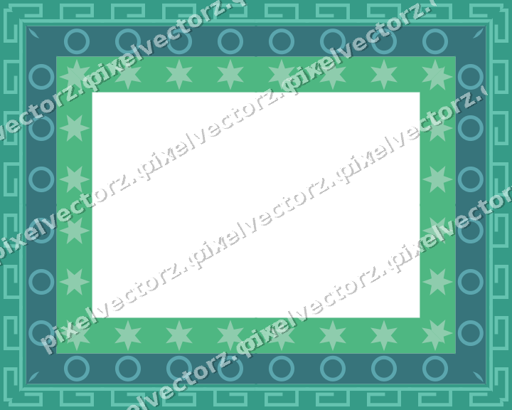Decorative picture frame border in green and teal with star band