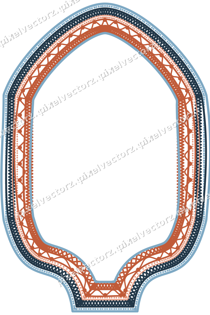 Decorative line art frame in orange and cyan with label plaque