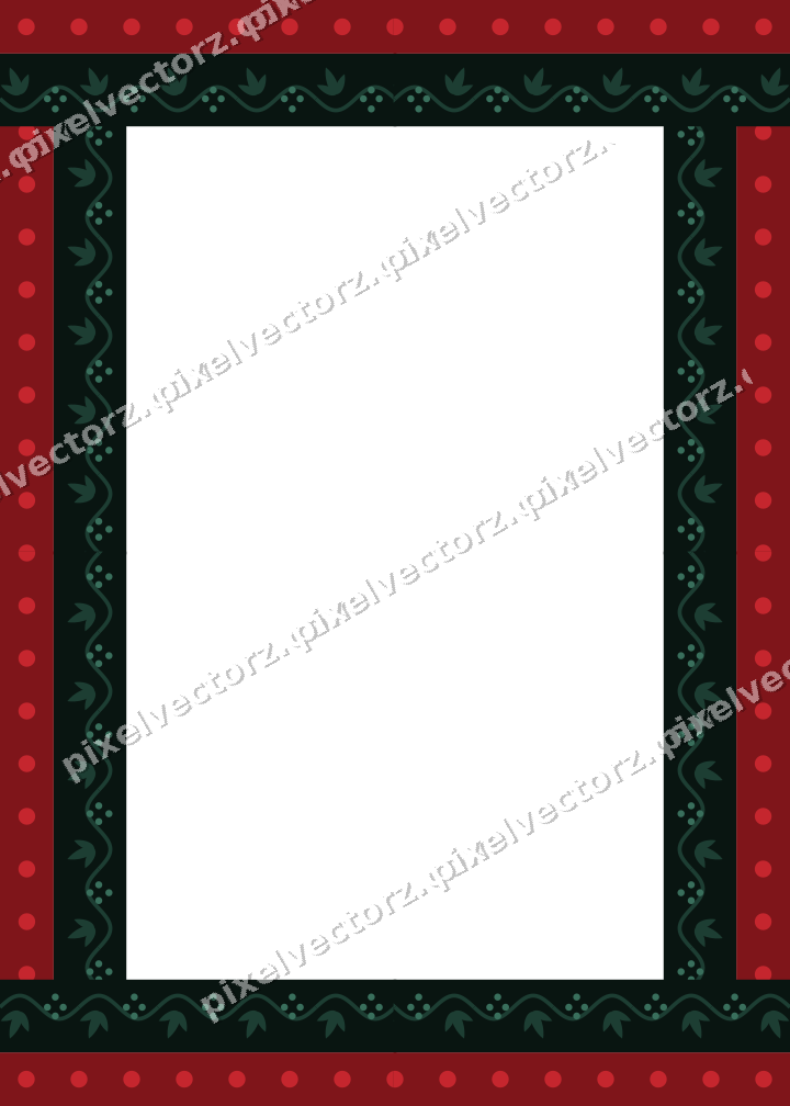 Decorative picture frame border in dark green and red with dot row