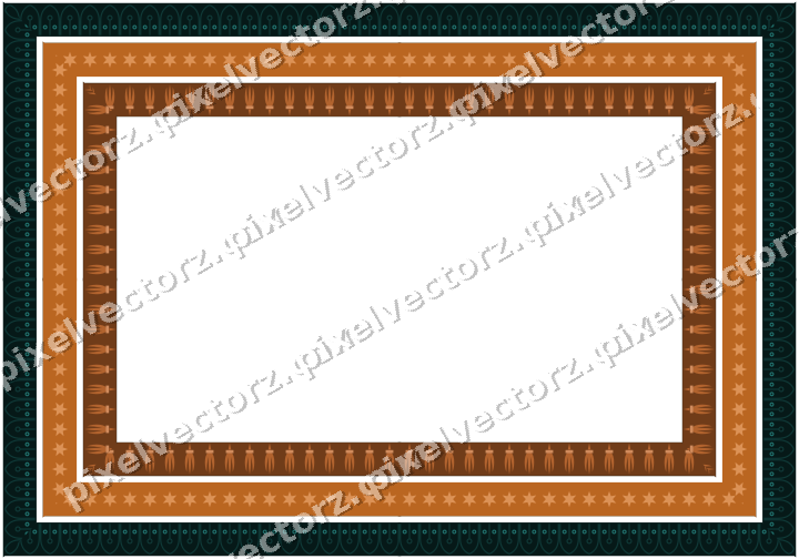 Decorative picture frame border in orange and teal with gothic tracery