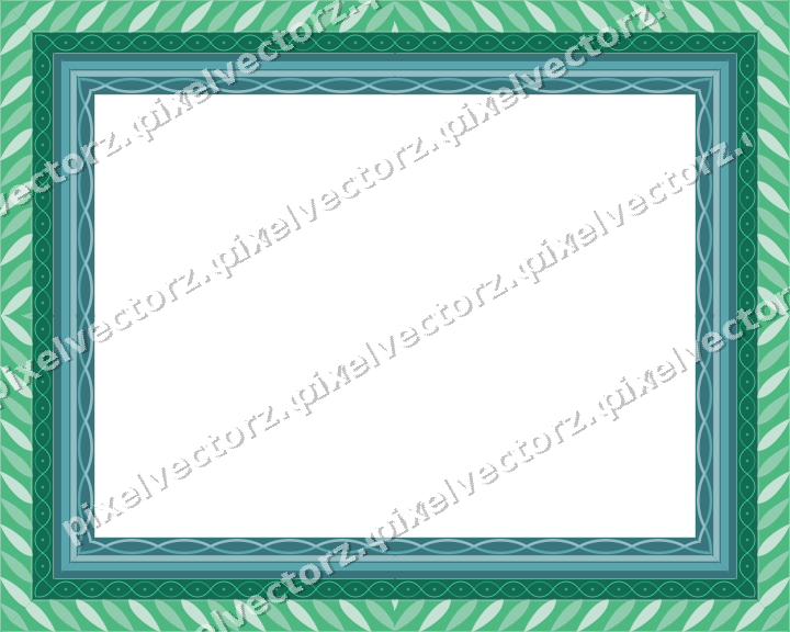 Decorative picture frame border in green and teal with rope moulding