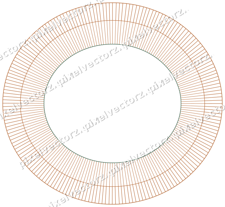 Decorative line art frame in dark green and orange with oval