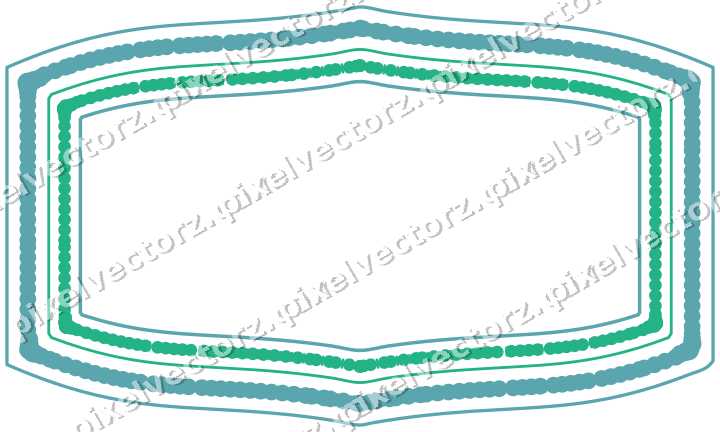 Decorative line art frame in green and teal with label plaque