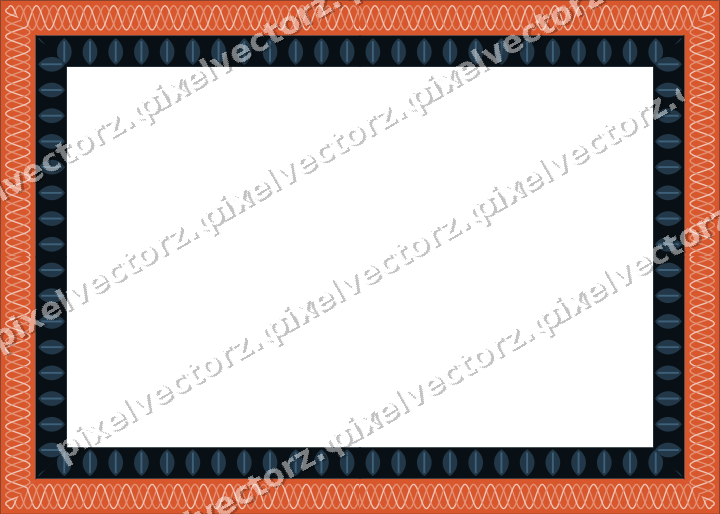 Decorative picture frame border in orange and cyan with guilloche band