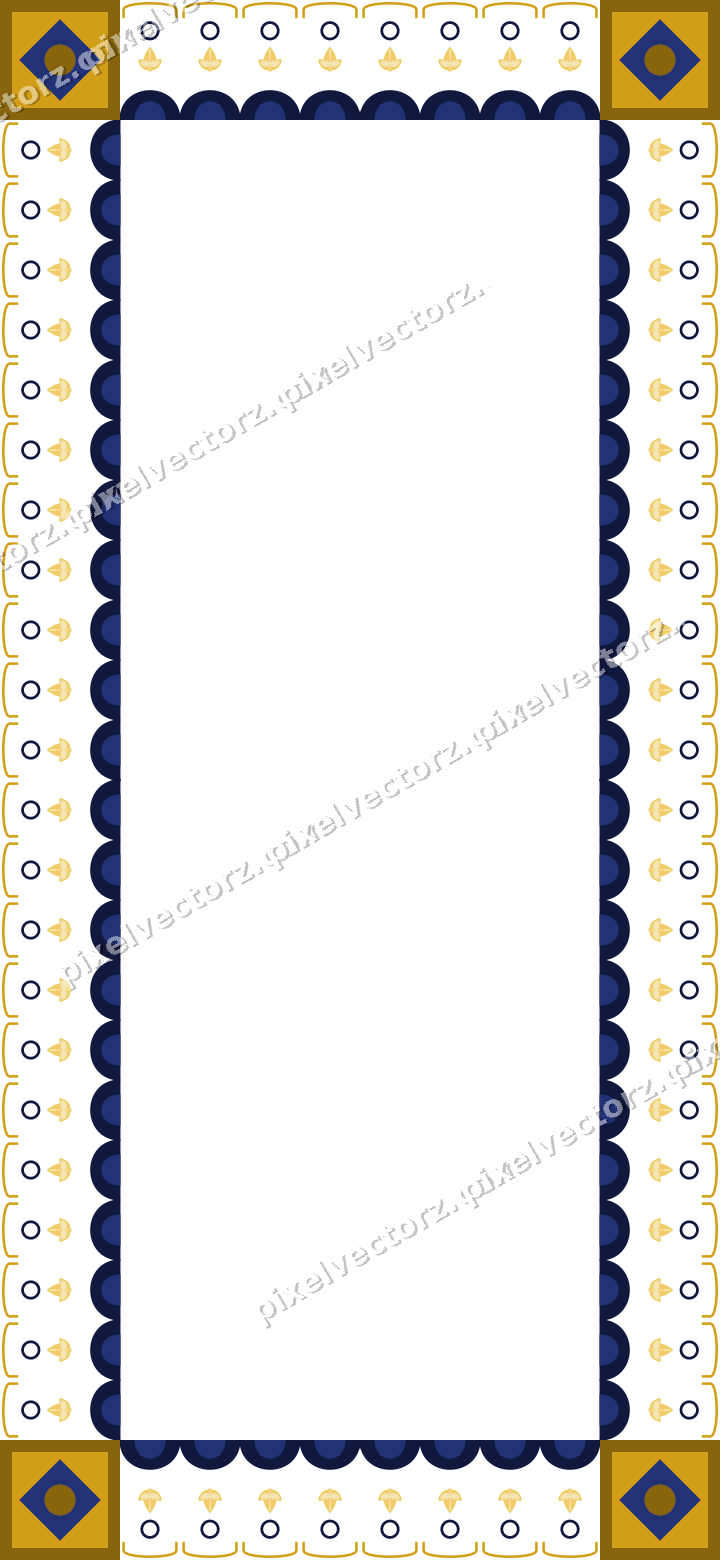 Decorative picture frame border in amber and blue with arcade frieze